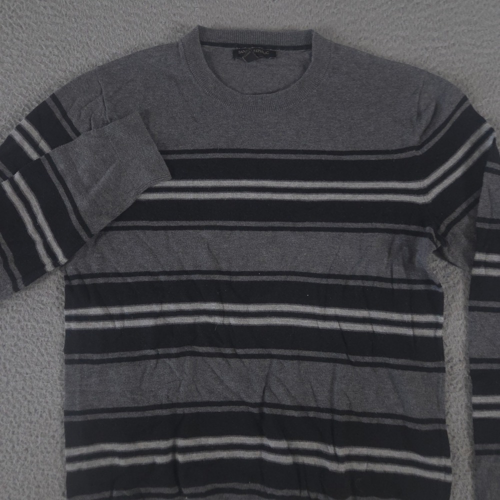 Banana Republic Sweater Mens Small Gray Striped Cotton Blend Crew Neck Pullover